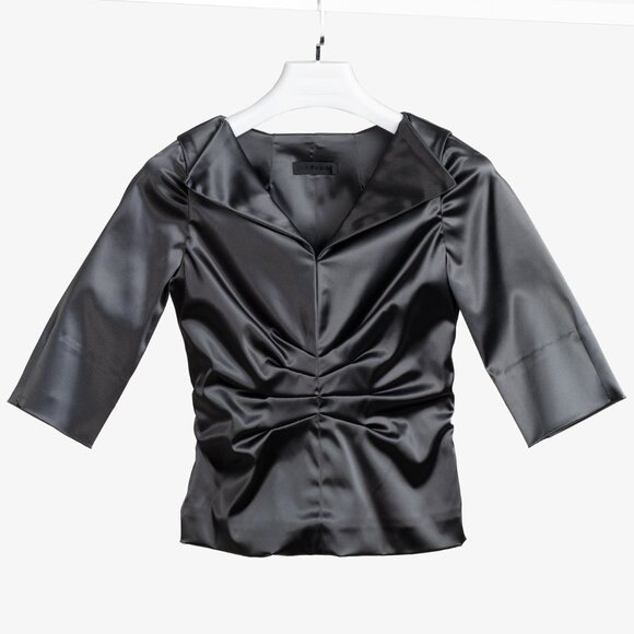 Paul Hardy Deep Green Satin Ruched Blouse - Picture 1 of 9